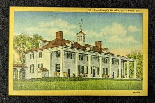 Washington's Mansion - Mt. Vernon, Virginia - 1950s Linen Postcard