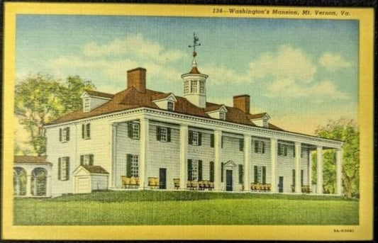 Washington's Mansion - Mt. Vernon, Virginia - 1950s Linen Postcard