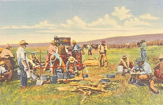 Chuck Wagon on the Roundup - New Mexico - 1946 Linen Postcard