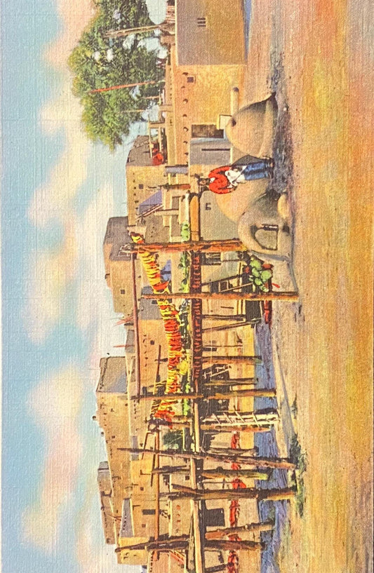 Harvest Time - Taos, New Mexico - 1939 Linen Postcard