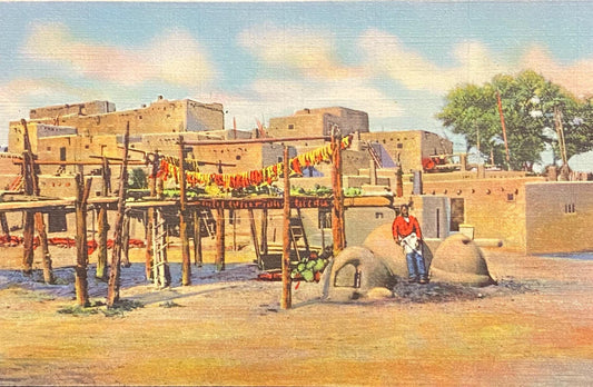 Harvest Time - Taos, New Mexico - 1939 Linen Postcard
