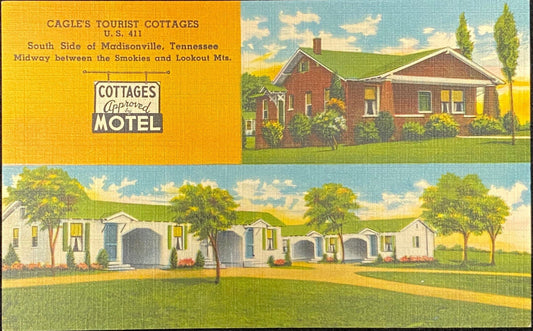 Cagle's Tourist Cottages - Madisonville, Tennessee - 1930s/1940s Linen Postcard