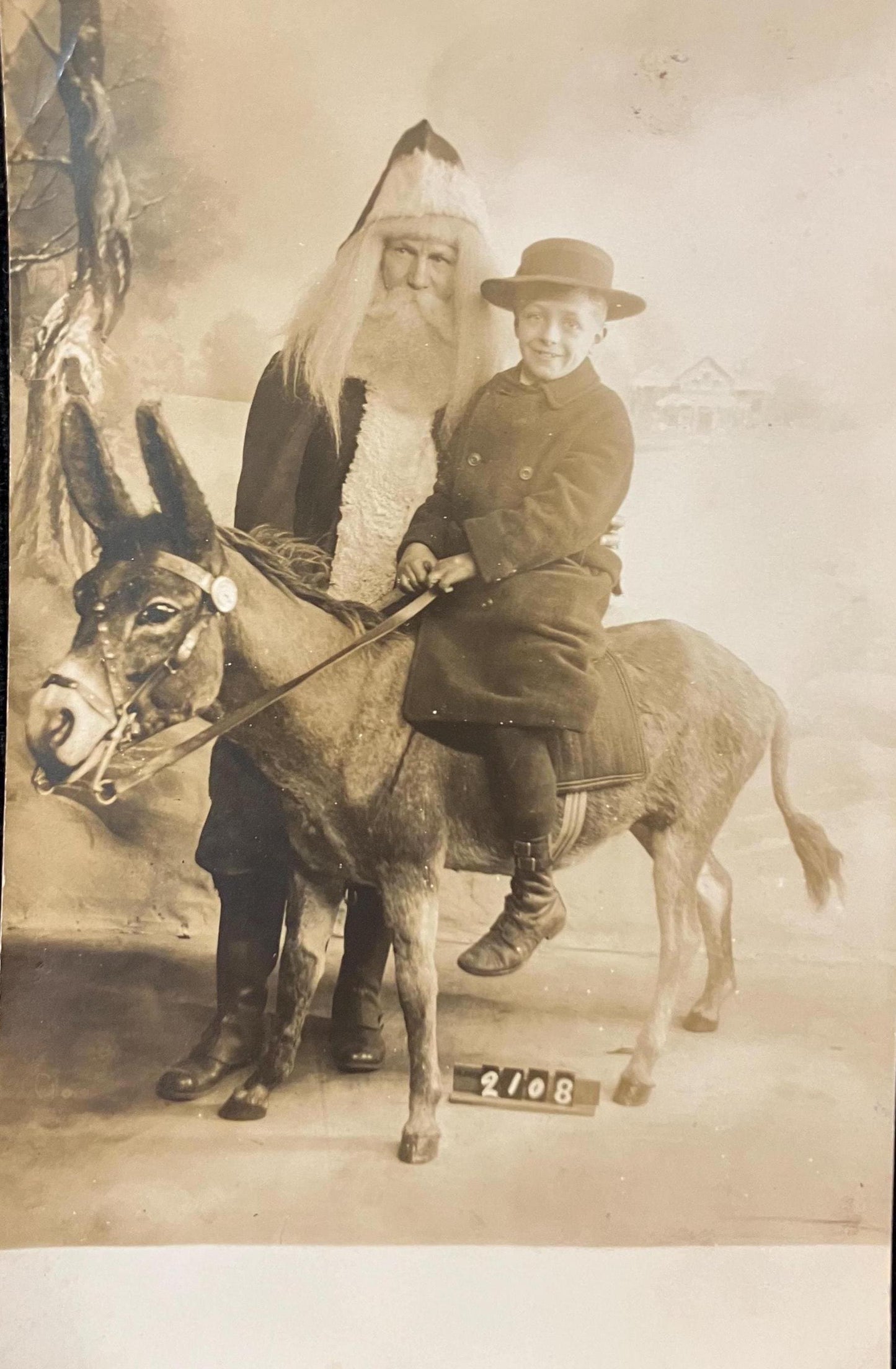 RPPC - Santa Claus with Boy and Donkey 1910 - The Fair Postal Studio, Chicago - Colombian Exposition Chicago - Early Holiday Real Photo Postcard