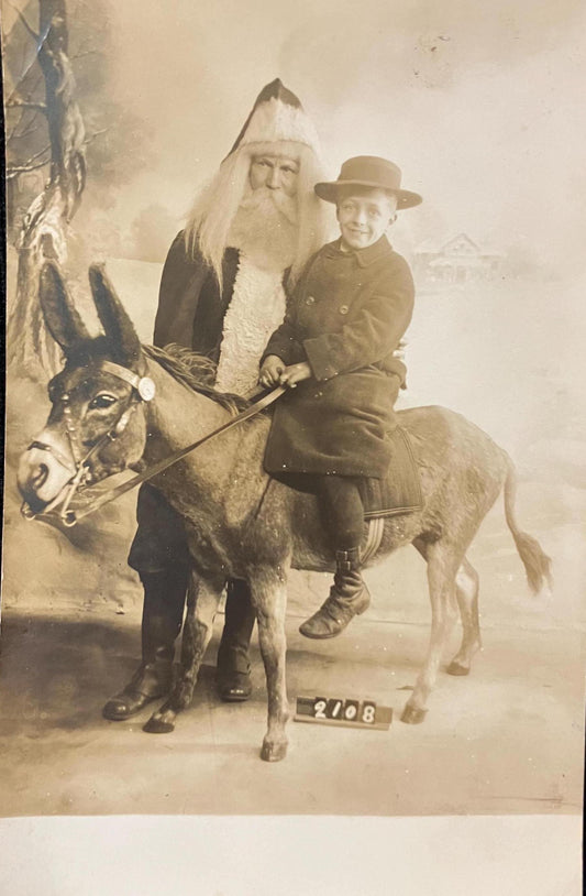 RPPC - Santa Claus with Boy and Donkey 1910 - The Fair Postal Studio, Chicago - Colombian Exposition Chicago - Early Holiday Real Photo Postcard