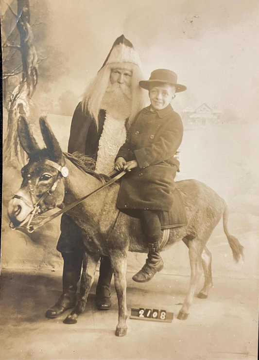RPPC - Santa Claus with Boy and Donkey 1910 - The Fair Postal Studio, Chicago - Colombian Exposition Chicago - Early Holiday Real Photo Postcard