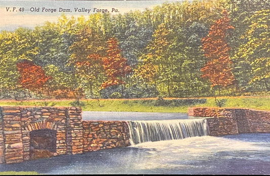 Old Forge Dam - Valley Forge, Pennsylvania - 1960s Linen Postcard