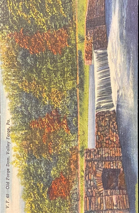 Old Forge Dam - Valley Forge, Pennsylvania - 1960s Linen Postcard