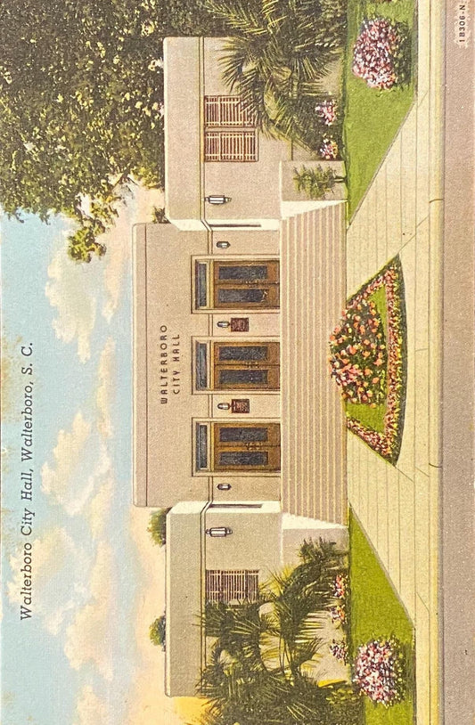 Walterboro City Hall - Walterboro, South Carolina - 1940s Linen Postcard