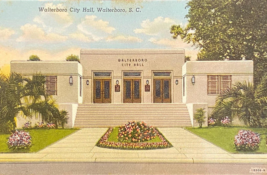 Walterboro City Hall - Walterboro, South Carolina - 1940s Linen Postcard
