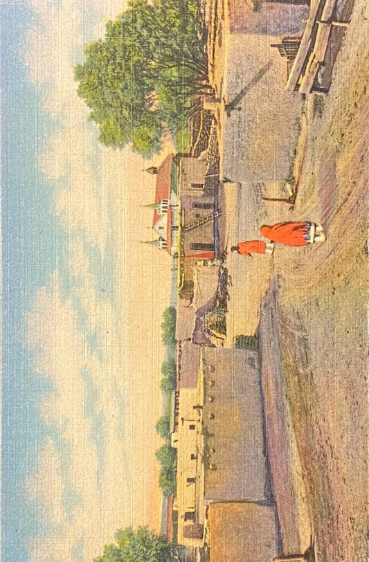 Isleta Indian Pueblo - Old Church in Distance - New Mexico - 1939 Linen Postcard