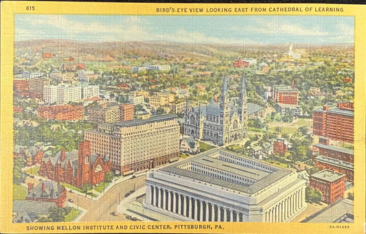 Bird's-Eye View - East From Cathedral of Learning - 1935 Linen Postcard