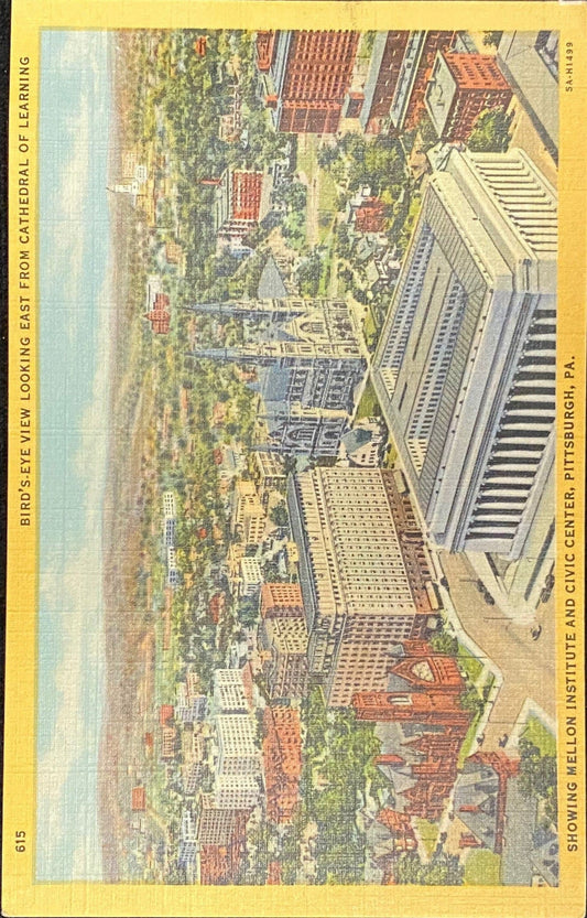 Bird's-Eye View - East From Cathedral of Learning - 1935 Linen Postcard