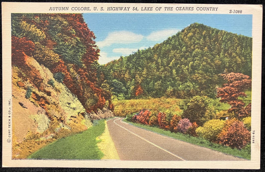 Autumn Colors - U. S. Highway 54 - Lake of the Ozarks Country, Missouri - 1940s Linen Postcard