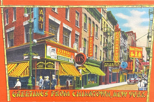 Greetings From Chinatown - New York - 1940s Linen Postcard