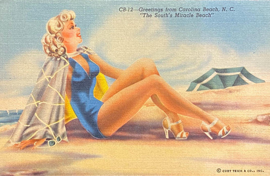 Greetings from Carolina Beach, North Carolina - "The South's Miracle Beach" - 1939 Linen Postcard