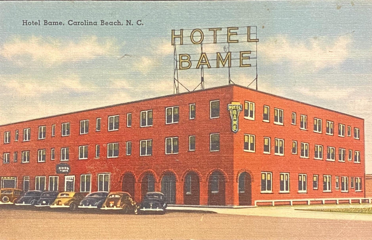 Hotel Bame - Carolina Beach, North Carolina - 1930s Linen Postcard