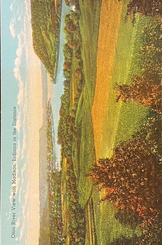 Ohio River View - Madison, Indiana - 1940s Linen Postcard