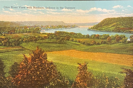 Ohio River View - Madison, Indiana - 1940s Linen Postcard