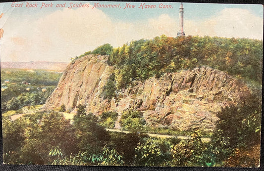 East Rock Park and Soldiers Monument 1915- New Haven Conneticut - Vintage Postcard