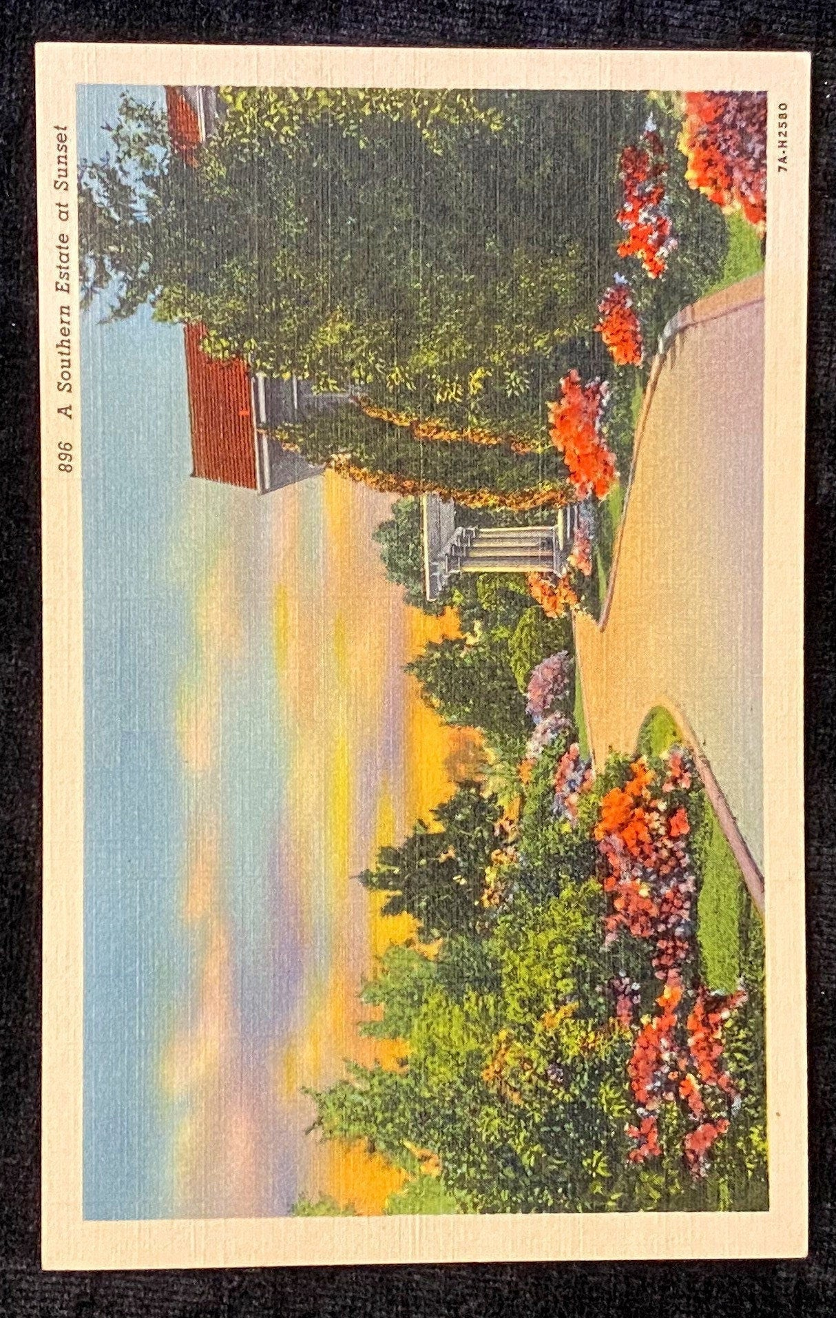 A Southern Estate, Southern State of United States - Sunset - 1937 Linen Postcard