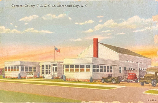 Carteret County U.S.O Club - Morehead City, North Carolina - 1942 Linen Postcard
