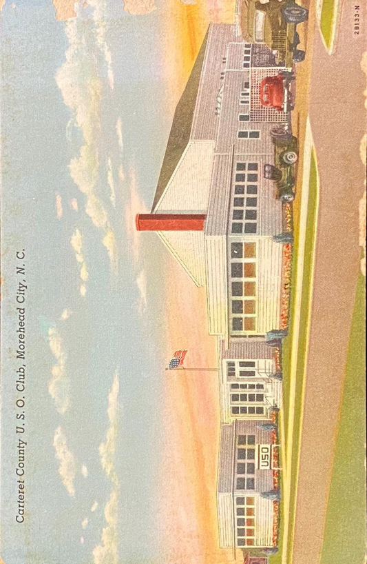 Carteret County U.S.O Club - Morehead City, North Carolina - 1942 Linen Postcard