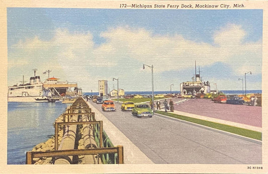 Michigan State Ferry Dock - Mackinaw City, Michigan - 1953 Linen Postcard
