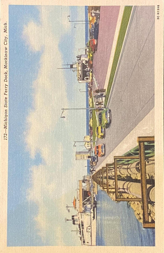 Michigan State Ferry Dock - Mackinaw City, Michigan - 1953 Linen Postcard