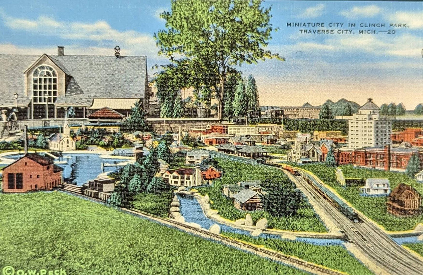 Miniature City - Clinch Park - Traverse City, Michigan - 1940s Linen Postcard