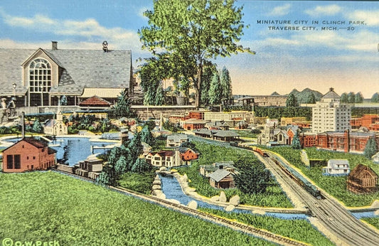 Miniature City - Clinch Park - Traverse City, Michigan - 1940s Linen Postcard