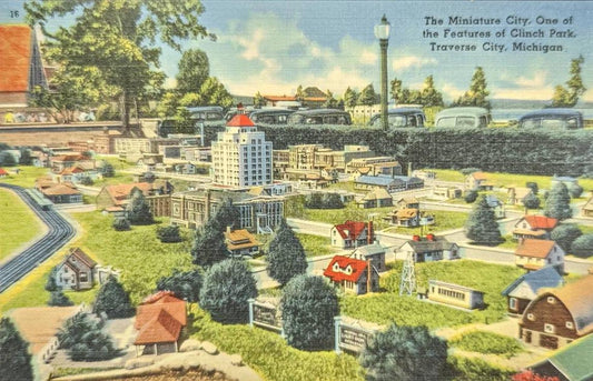 The Miniature City - One of the Features of Clinch Park - Traverse City, Michigan - 1940s Linen Postcard