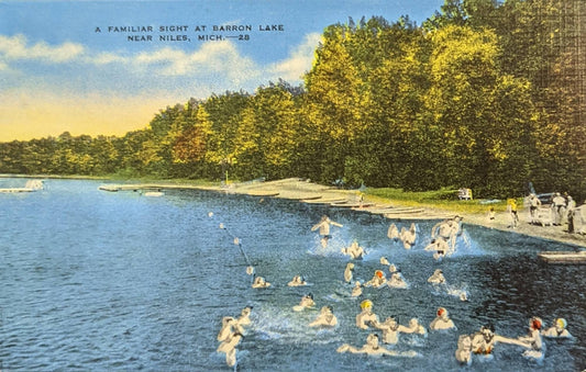 A Familiar Sight - Barron Lake - Niles, Michigan - 1940s Linen Postcard