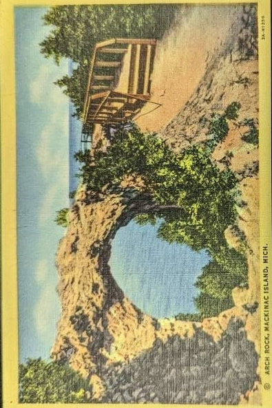 Arch Rock - Mackinac Island, Michigan - 1940s Linen Postcard