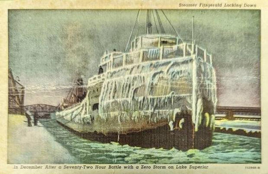 Steamer Fitzgerald Locking Down - Sault St. Marie, Michigan - Vintage Postcard
