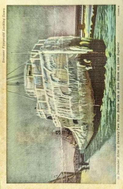 Steamer Fitzgerald Locking Down - Sault St. Marie, Michigan - Vintage Postcard