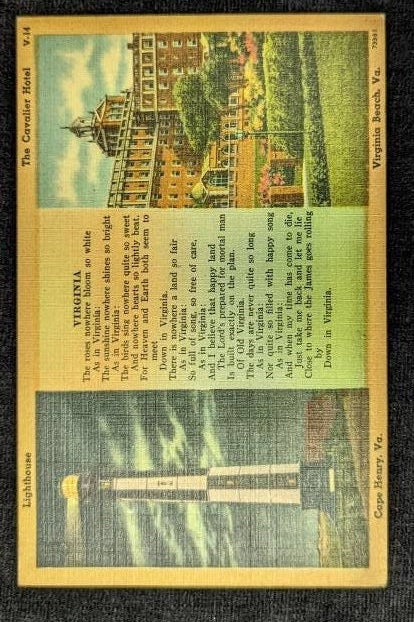 Lighthouse - Cape Henry - The Cavalier Hotel - Virginia Beach, Virginia - 1940s Linen Postcard