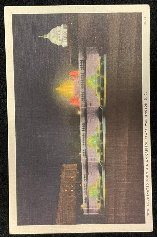 New Illuminated Fountain - Capitol Plaza - Washington D.C., Maryland - 1940s Linen Postcard