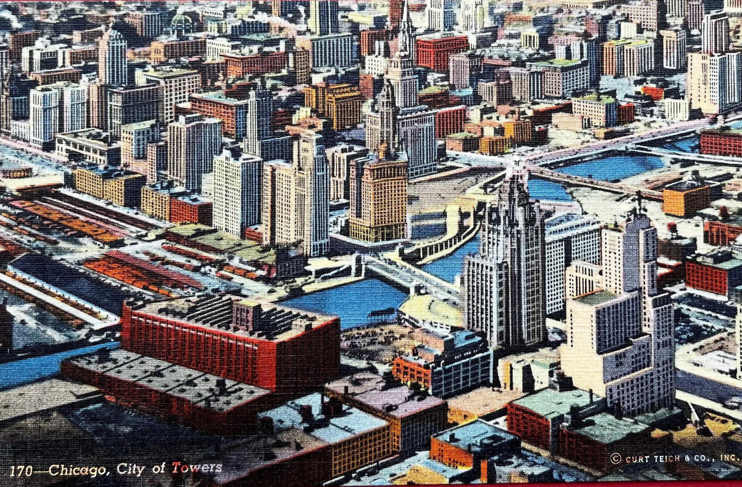 Chicago, Illinois - City of Towers - 1942 Linen Postcard