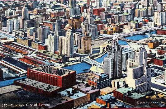 Chicago, Illinois - City of Towers - 1942 Linen Postcard