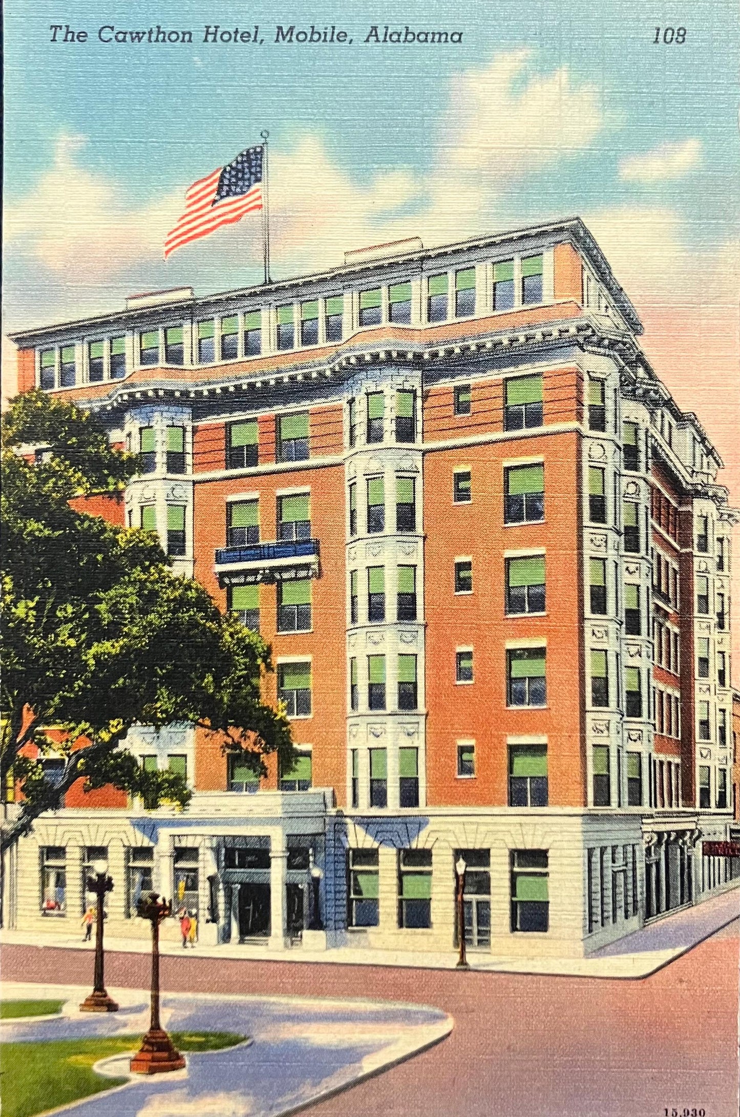 The Cawthon Hotel - Mobile, Alabama - 1940s Linen Postcard