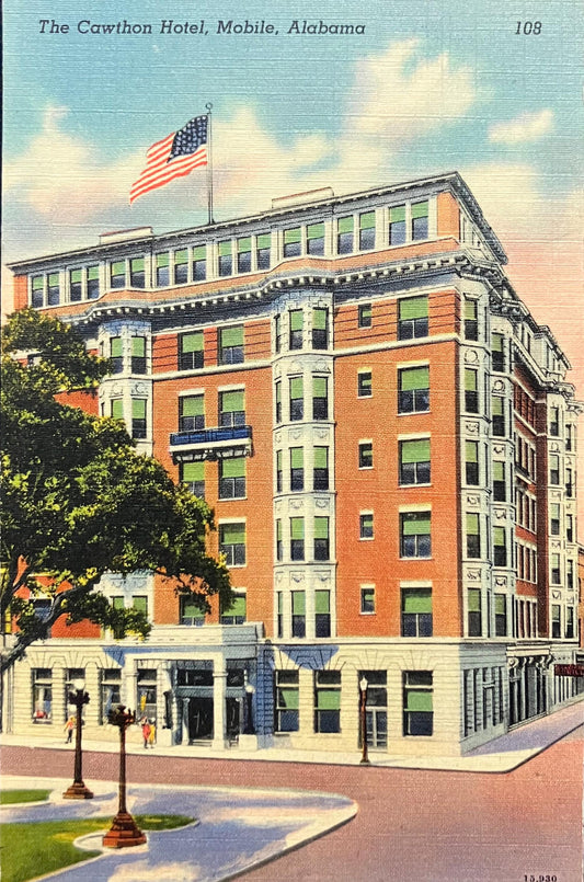 The Cawthon Hotel - Mobile, Alabama - 1940s Linen Postcard
