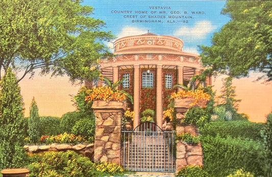 Vestavia Country Home - Mr. Geo. B. Ward - Crest of Shades Mountain - Birmingham, Alabama - 1940s Linen Postcard