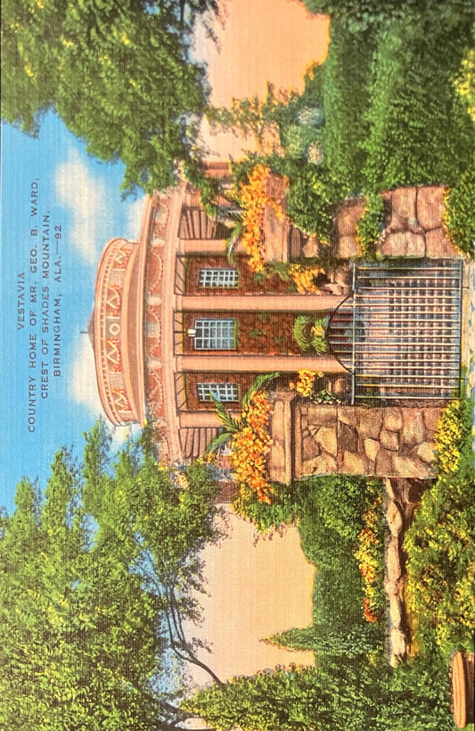 Vestavia Country Home - Mr. Geo. B. Ward - Crest of Shades Mountain - Birmingham, Alabama - 1940s Linen Postcard