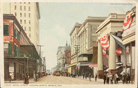 Royal Street Looking North - Mobile, Alabama - Vintage Postcard