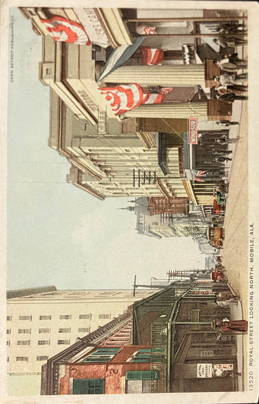 Royal Street Looking North - Mobile, Alabama - Vintage Postcard