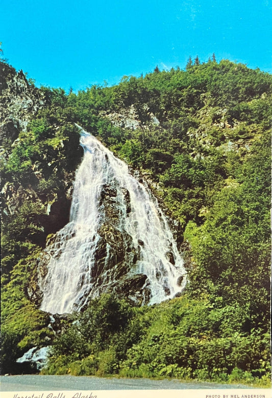 Horsetail Falls, Alaska - Photo by Mel Anderson - Vintage Postcard