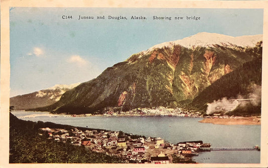 Juneau and Douglas, Alaska - Showing new bridge - Vintage Bridge Postcard