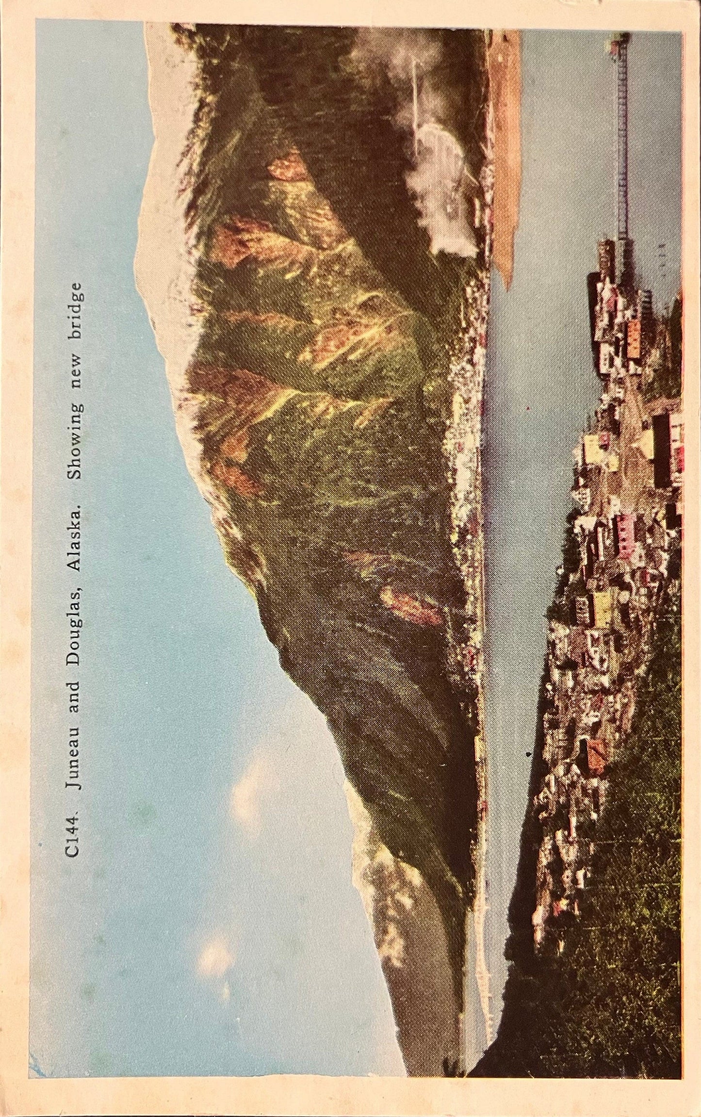 Juneau and Douglas, Alaska - Showing new bridge - Vintage Bridge Postcard