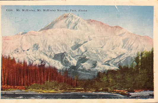Mt. McKinley National Park, Alaska - 1940s Linen National Park Postcard