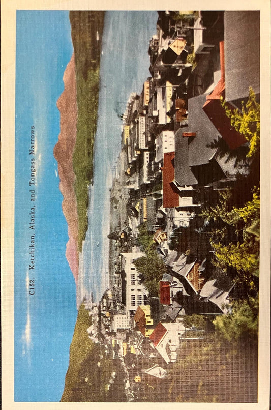 Ketchikan, Alaska - Tongans Narrows - 1940s Linen Postcard